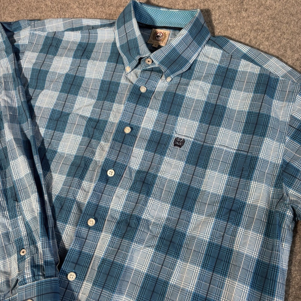 Cinch Shirt Mens Large Button Down Long Sleeve Blue Plaid Western Cowboy Rodeo